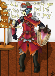 Size: 1600x2200 | Tagged: safe, artist:mopyr, oc, oc only, oc:camilia, anthro, armor, monster hunter, shield, solo