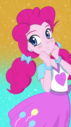 Size: 750x1334 | Tagged: safe, artist:burning-heart-brony, pinkie pie, equestria girls, g4, blushing, bracelet, clothes, cute, diapinkes, female, jewelry, phone wallpaper, pigtails, skirt, solo, wallpaper