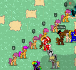 Size: 602x559 | Tagged: safe, derpy hooves, scootaloo, pony, pony town, g4, multeity, pony town multeity, scootalots, screenshots, stoocaloo, stoocs