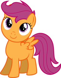 Size: 3385x4320 | Tagged: safe, artist:iknowpony, scootaloo, pegasus, pony, bloom & gloom, g4, .svg available, blank flank, cute, cutealoo, female, filly, foal, hooves, simple background, smiling, solo, spread wings, transparent background, vector, wings