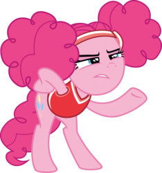 Size: 5059x5396 | Tagged: safe, artist:osipush, pinkie pie, earth pony, pony, buckball season, g4, absurd resolution, alternate hairstyle, bipedal, bottomless, clothes, female, headband, jersey, pinktails pie, raised hoof, rearing, simple background, solo, sports, transparent background, uniform