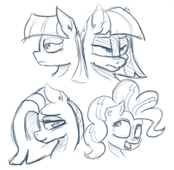 Size: 795x775 | Tagged: safe, artist:post-it, limestone pie, marble pie, maud pie, pinkie pie, g4, expressions, monochrome, pie sisters, post-it, sketch, sketch dump