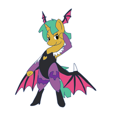 Size: 800x800 | Tagged: safe, artist:kushina13, snails, pony, g4, bat wings, bipedal, crossdressing, male, morrigan aensland, solo