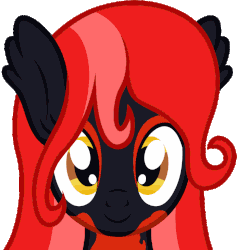Size: 929x981 | Tagged: safe, artist:badumsquish, derpibooru exclusive, oc, oc only, oc:mave, alp-luachra, original species, g4, animated, blinking, cute, face, female, front view, gif, head tilt, looking at you, red and black oc, simple background, solo, transparent background, weapons-grade cute