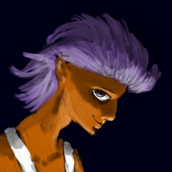 Size: 5000x5000 | Tagged: safe, artist:billyggruff, tender taps, human, g4, absurd resolution, humanized, inspired by a song, nightmare fuel, purple hair, simple background, stare, wifebeater
