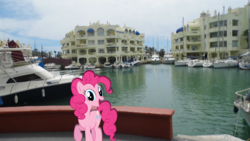 Size: 1920x1080 | Tagged: safe, artist:harvydraws, pinkie pie, g4, boat, irl, photo, ponies in real life, solo, spain