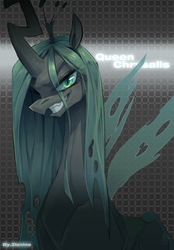Size: 700x1006 | Tagged: safe, artist:ziznine69, queen chrysalis, changeling, changeling queen, g4, crown, female, jewelry, regalia, smiling, solo