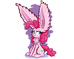 Size: 2500x2000 | Tagged: safe, artist:heir-of-rick, pinkie pie, g4, big ears, chest fluff, female, fluffy, high res, impossibly large ears, sitting, solo