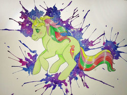 Size: 960x716 | Tagged: dead source, safe, artist:whippetluvpony, mimic (g1), twinkle eyed pony, g1, traditional art, watercolor painting