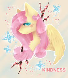 Size: 720x821 | Tagged: safe, artist:akamaraa, fluttershy, butterfly, g4, blushing, bust, chest fluff, cute, female, kindness, portrait, shyabetes, solo