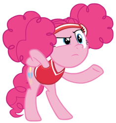 Size: 2815x3000 | Tagged: safe, artist:blondenobody, pinkie pie, earth pony, pony, buckball season, g4, alternate hairstyle, bipedal, bottomless, clothes, female, headband, high res, jersey, partial nudity, pigtails, pinktails pie, simple background, solo, transparent background