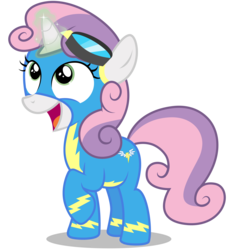 Size: 6500x7000 | Tagged: safe, artist:baronbronie, sweetie belle, pony, unicorn, g4, absurd resolution, clothes, female, filly, foal, goggles, magic, simple background, solo, sweetie belle's magic brings a great big smile, transparent background, vector, wonderbolts uniform