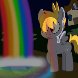 Size: 2000x2000 | Tagged: safe, artist:saveraedae, chirpy hooves, crackle pop, g4, rainbow falls, the cart before the ponies, brother and sister, high res, newbie artist training grounds, night, siblings