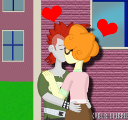 Size: 2063x1935 | Tagged: safe, artist:cyber-murph, crimson napalm, scribble dee, equestria girls, g4, background human, belt, canterlot high, cute, female, kissing, making out, male, school, scribblenapalm, shipping