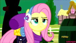 Size: 600x338 | Tagged: safe, screencap, fluttershy, pony, dungeons and discords, g4, animated, discovery family logo, female, gif, raised eyebrow