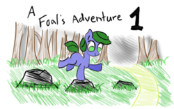 Size: 1280x800 | Tagged: safe, artist:saria the frost mage, oc, oc only, oc:clover patch, a foal's adventure, cover art, cyoa, female, filly, solo, title card