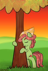 Size: 800x1200 | Tagged: safe, artist:empyu, tree hugger, pony, g4, female, hug, literal, name pun, pun, solo, tree, tree hugger hugging a tree