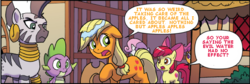 Size: 582x196 | Tagged: safe, edit, idw, apple bloom, applejack, scootaloo, spike, sweetie belle, zecora, zebra, g4, comic, cutie mark, misspelling of you're, speech bubble, text edit, that pony sure does love apples, the cmc's cutie marks