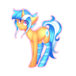 Size: 2000x2000 | Tagged: safe, artist:kurochhi, oc, oc only, oc:passion freeze, pony, unicorn, :3, clothes, high res, socks, solo, striped socks