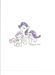 Size: 1024x1408 | Tagged: safe, artist:twinhead-b, rarity, sweetie belle, g4, fabulous, singing