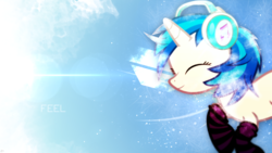 Size: 1920x1080 | Tagged: safe, artist:amoagtasaloquendo, artist:uxyd, dj pon-3, vinyl scratch, pony, unicorn, g4, clothes, eyes closed, female, headphones, lens flare, mare, nap, socks, solo, vector, wallpaper