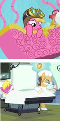 Size: 728x1456 | Tagged: safe, cherry berry, doctor horse, doctor stable, g4, cupcake, food, rainbow cupcake, surgery, tragedy