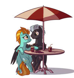 Size: 1053x1110 | Tagged: safe, artist:28gooddays, lightning dust, thunderlane, pegasus, pony, g4, cute, eye contact, female, hug, looking at each other, male, mare, shipping, simple background, sitting, smiling, stallion, straight, thunderdust, transparent background, winghug