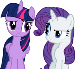 Size: 11699x10706 | Tagged: safe, artist:cyanlightning, rarity, twilight sparkle, alicorn, pony, applejack's "day" off, g4, absurd resolution, displeased, duo, female, mare, raised eyebrow, simple background, transparent background, twilight sparkle (alicorn), vector