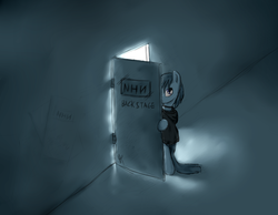 Size: 1247x970 | Tagged: safe, artist:vabla, marble pie, g4, backstage, female, lonely inky, nine inch nails, solo