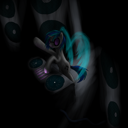 Size: 1500x1500 | Tagged: safe, artist:vabla, dj pon-3, vinyl scratch, g4, female, solo, turntable, wings