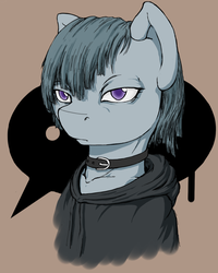 Size: 1131x1416 | Tagged: safe, artist:vicmanone, marble pie, earth pony, pony, g4, bust, choker, clothes, female, hoodie, jewelry, lonely inky, mare, necklace, palindrome get, portrait, solo, speech bubble