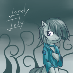 Size: 1024x1024 | Tagged: safe, artist:snus-kun, marble pie, g4, bipedal, blue, choker, clothes, female, lonely inky, messy mane, sad, shirt, solo