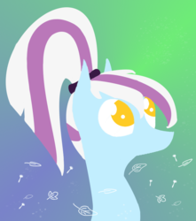 Size: 671x759 | Tagged: safe, artist:pony-from-everfree, oc, oc only, pegasus, pony, bust, gift art, gradient background, leaves, ponytail, portrait, simple, solo, wind