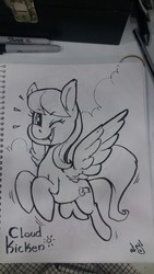Size: 720x1280 | Tagged: safe, artist:atryl, cloud kicker, g4, female, flying, one eye closed, smiling, solo, traditional art, wink