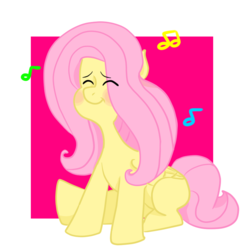 Size: 720x739 | Tagged: safe, artist:flamingaro, fluttershy, g4, enjoying, eyes closed, female, folded wings, missing cutie mark, music notes, sitting, solo