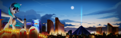 Size: 8000x2500 | Tagged: safe, artist:ruhisu, part of a set, earth pony, pony, absurd resolution, commission, las vegas, las vegas sign, luxor hotel & casino, mandalay bay, open mouth, raised hoof, scenery, skyline, stratosphere las vegas, trump hotel