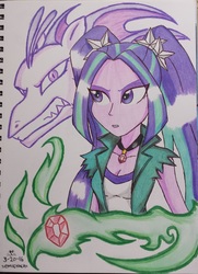 Size: 1158x1596 | Tagged: safe, artist:emichaca, aria blaze, siren, equestria girls, g4, female, solo, traditional art