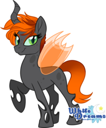 Size: 2055x2470 | Tagged: safe, artist:xwhitedreamsx, oc, oc only, changeling, changeling oc, cute, high res, orange changeling, simple background, smiling, solo, transparent background