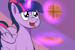 Size: 3000x2000 | Tagged: safe, artist:chrisgotjar, twilight sparkle, alicorn, pony, g4, female, food, high res, magic, newbie artist training grounds, solo, telekinesis, twilight sparkle (alicorn), waffle