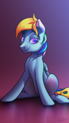 Size: 1080x1920 | Tagged: safe, rainbow dash, g4, bedroom eyes, female, lidded eyes, reflection, sitting, solo, subsurface scattering