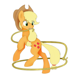 Size: 2000x2000 | Tagged: safe, artist:emypony, applejack, g4, female, high res, lasso, mouth hold, rearing, simple background, solo, transparent background