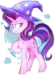 Size: 500x714 | Tagged: safe, artist:pineapple sweet, starlight glimmer, g4, accessory swap, female, lidded eyes, looking at you, smiling, solo, trixie's hat