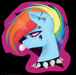 Size: 870x858 | Tagged: safe, artist:louthewerewolf, rainbow dash, g4, bubblegum, bust, collar, female, food, gum, portrait, punk, rainbow punk, solo