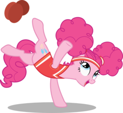 Size: 871x800 | Tagged: safe, artist:seahawk270, pinkie pie, buckball season, g4, alternate hairstyle, balancing, ball, buckball, clothes, female, handstand, looking up, open mouth, pinktails pie, simple background, solo, sports, transparent background, uniform, upside down, vector