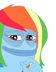 Size: 500x635 | Tagged: safe, artist:fillylover, rainbow dash, g4, hand, image macro, looking at you, male, meme, pepe the frog, solo