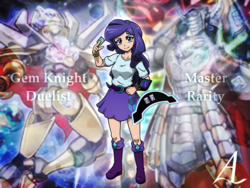 Size: 2000x1500 | Tagged: safe, artist:acesrockz, rarity, equestria girls, g4, boots, card, clothes, crossover, duelist, female, human coloration, looking at you, skirt, solo, yu-gi-oh!, yu-gi-oh! arc-v
