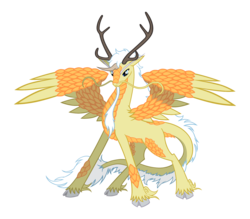 Size: 2400x2100 | Tagged: safe, artist:saturngrl, oc, oc only, oc:lord yang, kirin, winged kirin, cloven hooves, emperor, high res, male, neigh-beyul, simple background, solo, spread wings, transparent background, unshorn fetlocks, wings