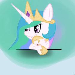 Size: 1400x1400 | Tagged: safe, artist:wonder-waffle, princess celestia, alicorn, pony, g4, cewestia, cute, female, filly, grin, smiling, solo, younger