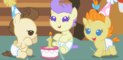 Size: 1332x654 | Tagged: safe, artist:3d4d, edit, cream puff, pound cake, pumpkin cake, pony, g4, baby, baby pony, birthday cake, cake, colt, filly, foal, food