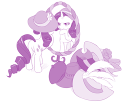 Size: 1200x1008 | Tagged: safe, artist:dstears, rarity, g4, butt, female, giant hat, hat, mirror, plot, reflection, solo